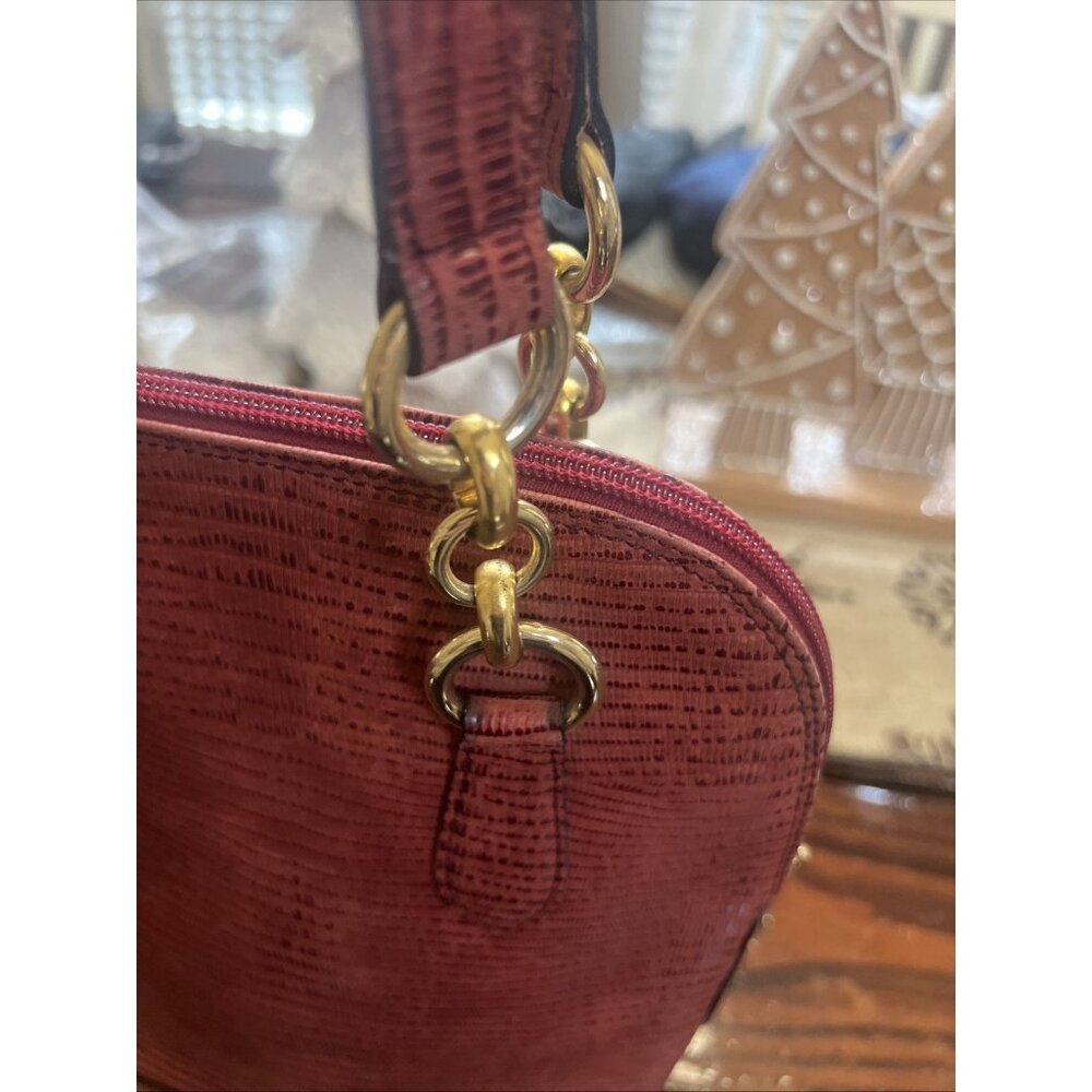 CRISTIAN MADE IN ITALY Genuine Leather Burgundy Red Dome Shaped Shoulder Bag - Picture 9 of 15